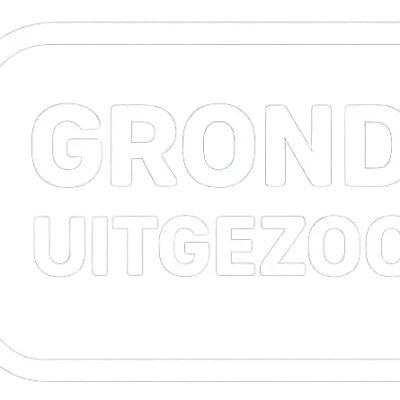 Witte stempelvormige badge in de vorm van een drinkfles met de tekst ‘GRONDIG UITGEZOCHT’